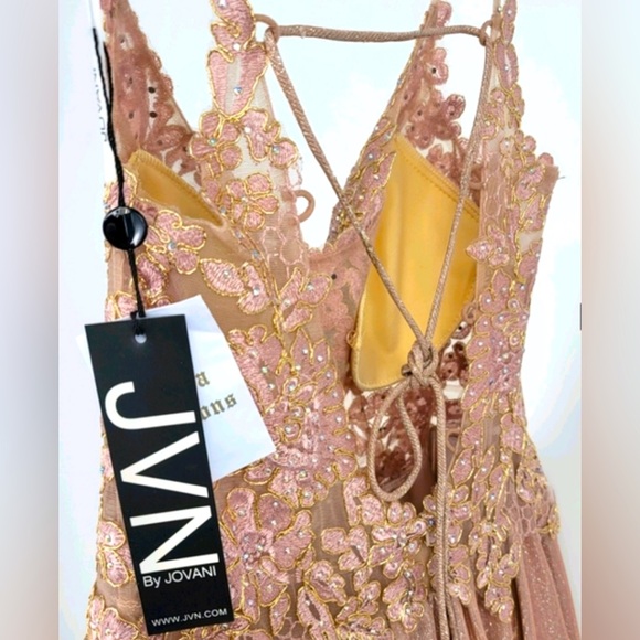 BNWT Jovani JVN 03038 Nude Embroidered Bodice V-Neck Ballgown(Sz12) - Picture 8 of 8